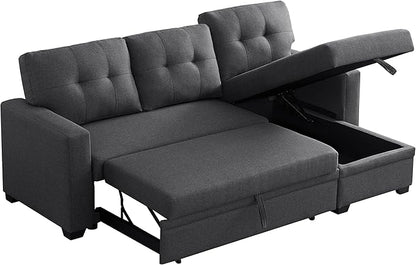 Devion Furniture Maison 4-in-1 Convertible L Shaped Couch with Pull Out Bed and Storage, Sectional Sleeper Sofa with Reversible Chaise for Living Room, Apartment, Bedroom, Office