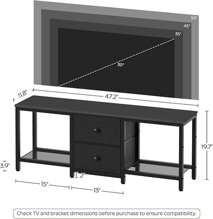 TV Stand for TVs up to 55", Entertainment Center with 2 Fabric Drawer, Media Console with Shelves, Television Stands for Living Room, Bedroom, Black DS02BB