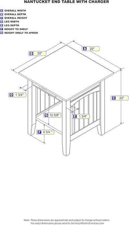 AFI Nantucket End Table with Built-in Charger in Grey