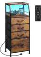 WLIVE 4 Drawer Dresser for Bedroom, 37" H Nightstand with Charging Station and Led Light, Tall Night Stand Bed Side Table, End Table with USB Ports and Outlets, Fabric Bins, Wood Shelf, Rustic Brown