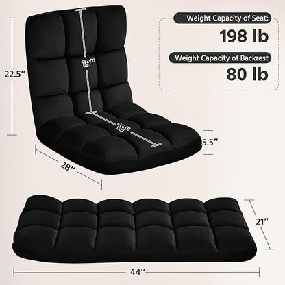 Yaheetech Floor Chair, Meditation Chair with Back Support Gaming Floor Lounger with 14 Adjustable Position for Adult, Black