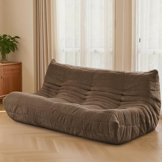 Fireside Three-Seater Mid-Century Armless Sofa — Floor Lounger in Soft Premium Corduroy, Foam-Filled Accent Chair for Living Room or Bedroom (Brown, Three Seater)