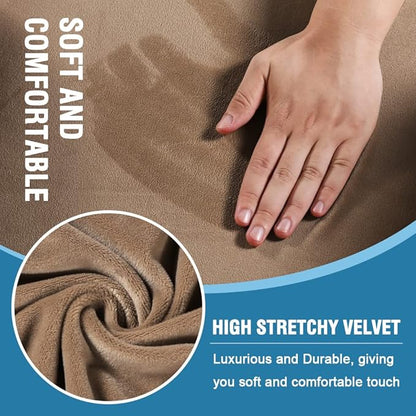 H.VERSAILTEX Sofa Cover 3 Piece T Cushion Sofa Slipcovers Thick Velvet Couch Cover Furniture Protector Stretch T Cushion Sofa Covers for 2 Cushion Couch with 2 Individual T Cushion Covers, Camel