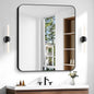 Bathroom Mirror, 40 x 36 inch Black Rectangle Wall Mirror, Metal Frame Rectangular Vanity Mirror, Rounded Corner Wall Mounted Mirror for Modern Bedroom Living Room Hangs Horizontal/Vertical