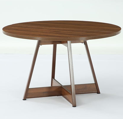 LITTLE TREE 39 Inches Round Dining Table for 2-4, Farmhouse Circle Kitchen Table for Dining Room, Wooden Dinner Table with Heavy Duty Pedestal, Small Bistro Table for Restaurant, Brown