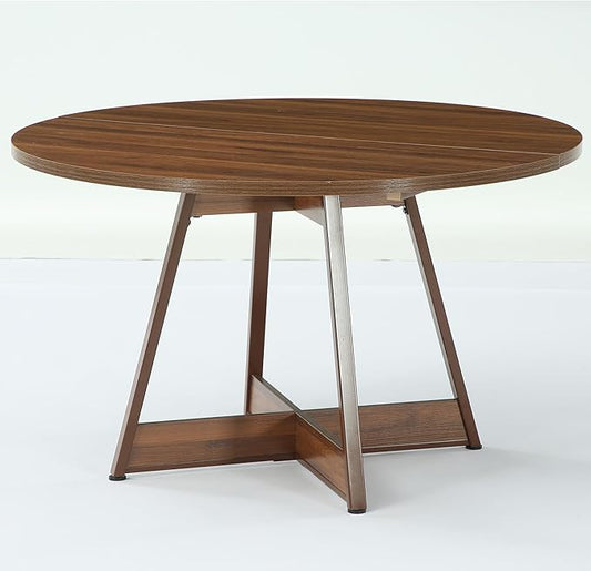 LITTLE TREE 39 Inches Round Dining Table for 2-4, Farmhouse Circle Kitchen Table for Dining Room, Wooden Dinner Table with Heavy Duty Pedestal, Small Bistro Table for Restaurant, Brown