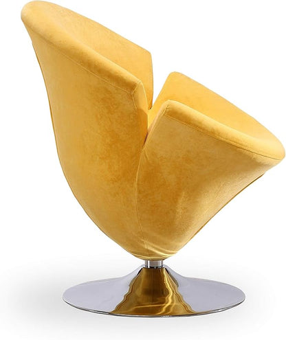 Manhattan Comfort Tulip Swivel Accent Chair with 360° Turn, Modern Flower Inspired Design, Soft Velvet Upholstery, Polished Chrome Base, No Assembly Required, 300 Lbs Capacity, Yellow
