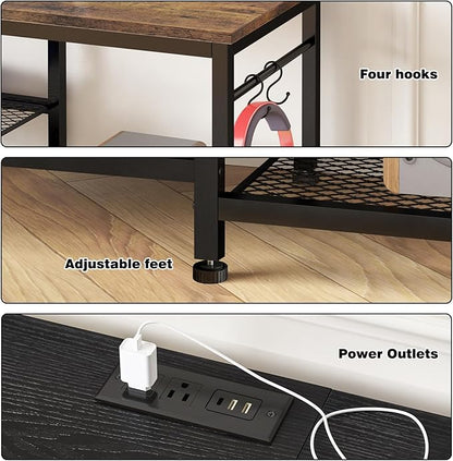 YGEOMER Entertainment Center for 55 inch TVs, TV Stand with Power Outlet and Open Storage Shelves, TV Media Console Table for Living Room and Bedroom,Black