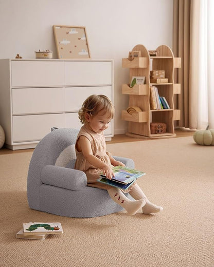 Blissful Diary Toddler Chair Comfy, Foam Kids Chair with Soft Teddy Plush, Toddler Reading Armchair for 1 2 3+ Year Old Girls Boys Baby Birthday Gift, Light Gray Arclet