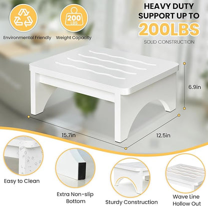 Wooden Step Stool for Adults, One Step Stool with Non-Slip Rubber, 6.9”x 15.7"" Bed Step Stool for High Beds, White Safety Foot Stool for Elderly, Kid
