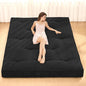Japanese Floor Mattress, 4" Thicken Futon Mattress Queen Size Sleeping Pad, Corduroy Foldable Mattress Pad Roll Up Tatami Mat Floor Mattress for Adults（Black）