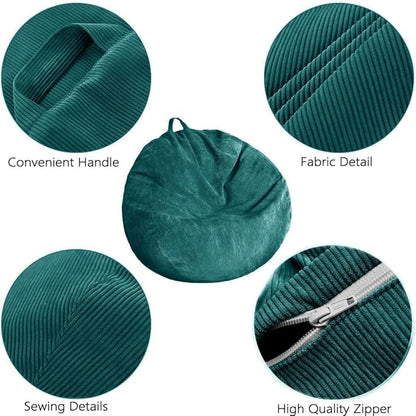 Kisoy Bean Bag Chair Cover (No Filler) Stuffed Animal Storage Bean Bag Cover Pets Dogs/Cats Lazy Beds. Washable Ultra Soft Corduroy Stuffed for Organizing Plush Toys or Textile, Sack Bean Bag