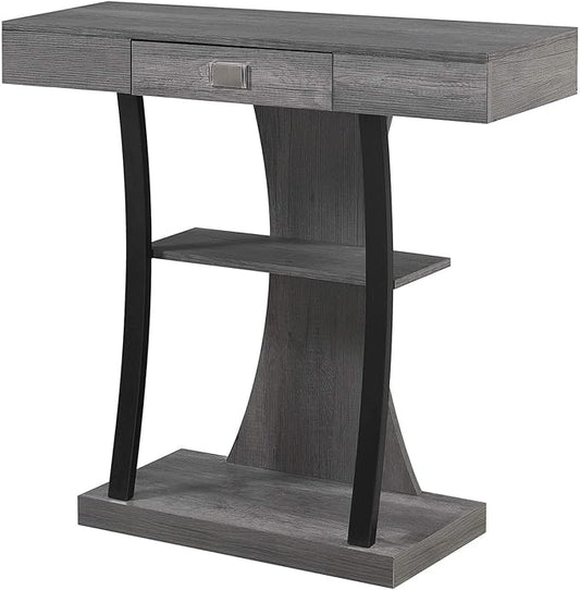 Convenience Concepts Newport Harri Console Table 36" - Modern Sofa Table with Storage Shelves, One Drawer Narrow Entryway Hall Table for Living Room, Charcoal Gray