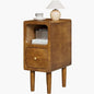 Narrow Nightstand, Solid Wood Night Stand with Drawers, Walnut Mid Century Modern Nightstand, Small Beside Table with Open Storage Shelf for Bedroom (10 inch)