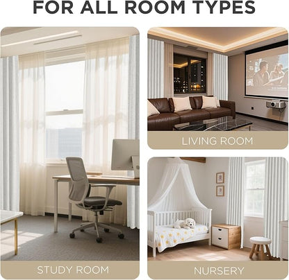 Joydeco 100% Blackout Curtains for Bedroom - Natural Linen Curtains 37" W x 72" L, Thermal Insulated 2 Panels White Light Blocking Drapes, Rod Pocket & Back Tabs, Darkening Privacy for Living Room