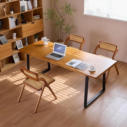Modern Solid Wood Executive Desk – Spacious and Minimalist Home Office Workstation Perfect for Writing and Professional Use (Light Brown, 62.99in)