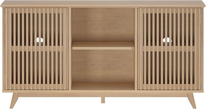 Plank+Beam Mid-Century Modern Wood TV Stand, Solid Wood Entertainment Console with Storage, 59" L x 16" W x 30" H, Blonde