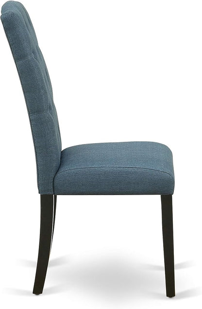 East West Furniture LGCE7-BLK-21 7 Piece Modern Dining Set Consist of a Rectangle Dining Table with Butterfly Leaf and 6 Mineral Blue Linen Fabric Upholstered Chairs, 42x84 Inch, Black