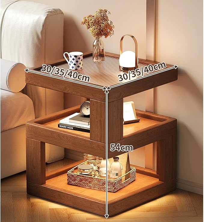 Solid Wood Nightstand,End Tables Bedroom Small Shelf Modern Nightstand Wood Side Table (GLASS-21.3 * 13.8 * 13.8)