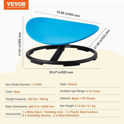 VEVOR Kids Swivel Chair, 220 LBS Capacity, Sensory Spinning Chair, Autistic Kids Sensory Toy with Non-Slip Metal Base, Toddler Sit and Spin for Coordination Balance Focus Training Blue