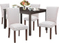 COLAMY 5-Piece Dining Table Set for 4, 60" Rectangular Kitchen Wood Table with 4 Nailhead Dining Room Chairs, Brown/Beige