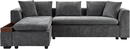 Ball & Cast Modular L-Shaped Sectional Sofa with Storage - 93.7" Chenille Fabric Couch, Deep Seating & Matching Pillows, Modern Living Room Furniture,Gray