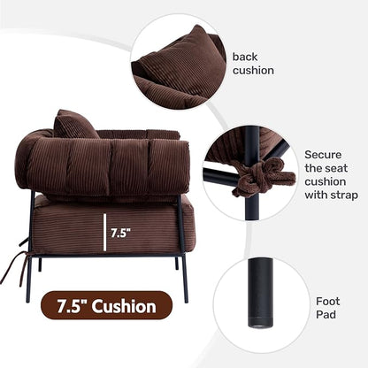 HollyHOME Modern Velvet Accent Chair, Upholstered Comfy Reading Chair, Fabric Large Lazy Arm Chair with Soft Cushion, Metal Frame Lounge Sofa Chair for Living Room, Bedroom, Balcony, Coffee