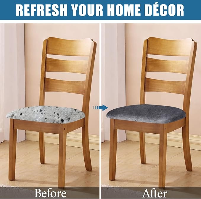 Smiry Velvet Seat Covers for Dining Room Chair Set of 2, Stretch Fit Removable Washable Chair Seat Cushion Protector Slipcovers with Ties, Dark Grey