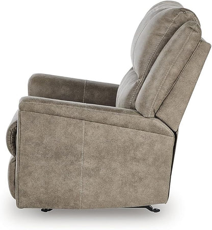Signature Design by Ashley Skymaker Modern Faux Leather Manual Rocker Recliner with Track Arms, Light Brown