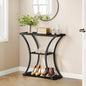 Hoctieon 3 Tier Console Table with Open Wood Shelves, Decorative Entryway Table with Curved Metal Frames, Narrow Sofa Table for Entrance, Living Room, Hallway, Black Marbled