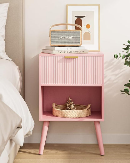 Nightstand, Small Side Table, Bedside Table with Drawer, Modern Night Stand, End Table for Bedroom, Living Room (Pink Stripe)
