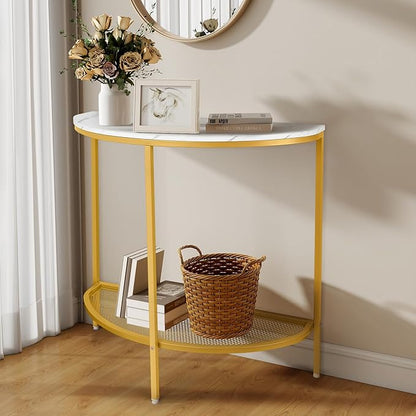 Entry Table Narrow Livingroom Furniture: 2 Tier Modern Console Table with Gold Frame and Imitation Marble Top for Kitchen Bedroom Hallway Living Room Office and More (Gold)