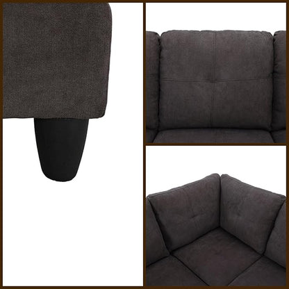 L Shaped Couch Sectional Couches with Chaise, Fluffy Fabric 3 Pieces Modular Convertible Sofa for Living Room Furniture Sets and Small Apartment, Dark Brown