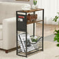 Narrow Side Table, Skinny Small End Tables with Magazine Holder, 3 Tier Small Sofa Side Table for Smalls Spaces, Sofa Couch Tables Bedside Table for Living Room Bedroom Office