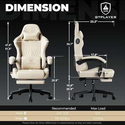 GTPLAYER ACE-PRO Music Gaming Chairs – Built-in Speakers, App Support & Bluetooth Control, Footrest & Pocket, Gamer Chair for Adults, Ivory