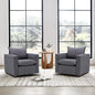Swivel Accent Chair Set of 2, 34 Inches Wide Upholstered Arm Chair with Plump Back Pillow, Modern Sofa Living Room Chair for Bedroom, Corner, Reading Nook-Grey