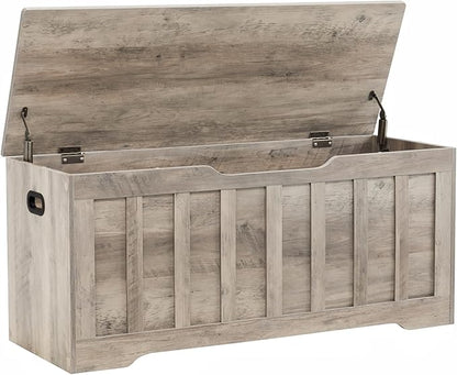 43.3" Storage Chest Extra Large,Storage Trunk with 2 Safety Hinges,Wooden Storage Bench,Shoe Bench,43.3x15.7x19.1 Inch,Easy Assembly,Storage Bench for Bedroom,Living Room,entryway(Greige).