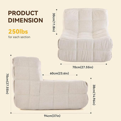 Bean Bag Chair, Soft Chenille Pre-Filled Lazy Chair Floor Sofa Bean Bag Chair for Adults and Teens, Accent Chair for Living Room Bedroom Apartment (Ivory)