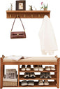 Hall Tree with Bench and Shoe Storage, Coat Rack Shoe Bench Set with Seat Cushion and 6 Hooks for Entryway, Hallway, Living Room and Bedroom