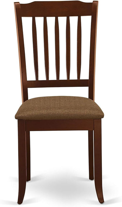 East West Furniture ESDA3-MAH-C 3 Piece Kitchen Table Set for Small Spaces Contains a Round Dining Table with Pedestal and 2 Linen Fabric Dining Room Chairs, 30x30 Inch, Mahogany
