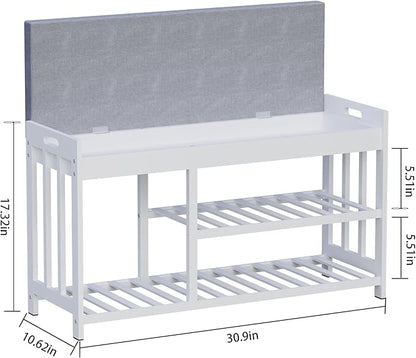 3-Tier Bamboo Shoe Rack Bench, Shoe Storage Organizer Bench, Entryway Benchs, Shoes Rack for Front Door Entrance, Entryway Bathroom Bedroom