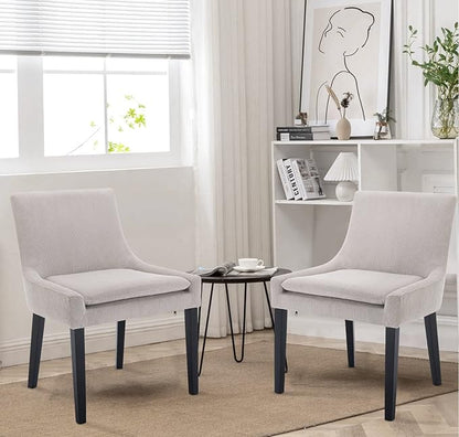COLAMY Modern Dining Chairs Set of 6, Upholstered Corduroy Accent Side Leisure Chairs with Mid Back and Wood Legs for Living Room/Dining Room-Beige