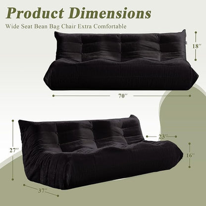 Bean Bag Chair, 3 Seater Fireside Chair Large Bean Bag Sofa for Adults, Memory Foam Chairs Gaming Chairs with Comfy Design & Soft Fabric, Lazy Floor Sofa for Living Room, Bedroom, Dark Gray
