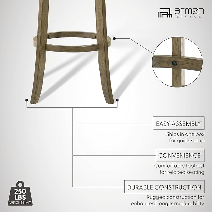 Armen Living Blair 26 in. Putty Brown Counter Height Rubberwood Swivel Barstool with Cream Fabric Seat