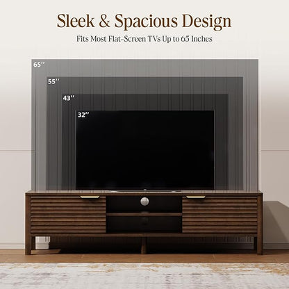 TV Stand for Living Room - up to 65 Inch TVs Mid Century Modern Entertainment Center with Storage and Adjustable Shelves, Media Console Table Walnut 60"