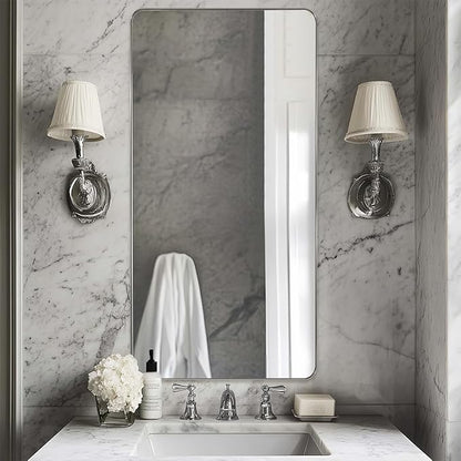 ANDY STAR Chrome Bathroom Mirrors for Over Sink, 30x55 Inch Polished Silver Mirror for Wall, Rectangular Metal Framed Vanity Mirror -Modern Clean Design with Superior Stainless Steel Frame