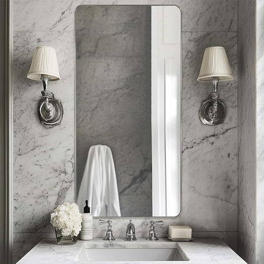 ANDY STAR Chrome Bathroom Mirrors for Over Sink, 30x55 Inch Polished Silver Mirror for Wall, Rectangular Metal Framed Vanity Mirror -Modern Clean Design with Superior Stainless Steel Frame
