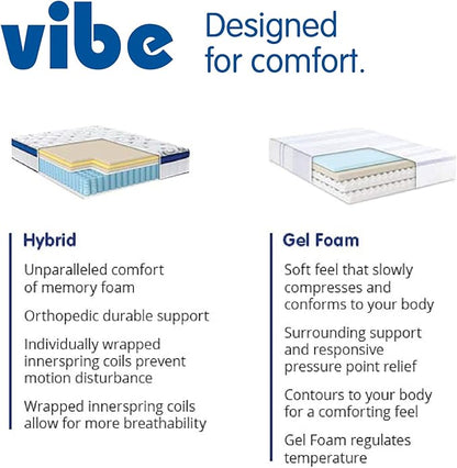 Vibe Quilted Hybrid Mattress, 12-Inch Innerspring and Pillow Top Gel Memory Foam Mattress, Fiberglass Free, CertiPUR-US Certified Bed in a Box, Queen