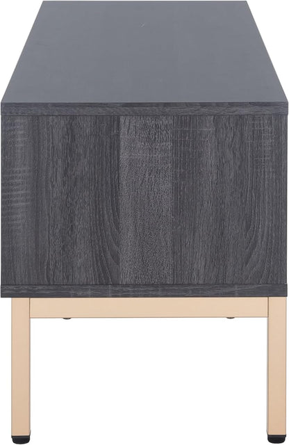 SAFAVIEH Lylia TV Stand for up to 55" Flatscreen – Distressed Black with Gold Legs & Handle, 1 Sliding Door, 1 Open Shelf, Entertainment Media Console (MED9617E)