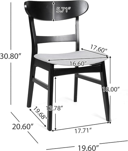 Set of 2 Solid Wood Dining Chairs, Fabric Upholstered Seat Mid-Century Modern Kitchen Furniture for Living Room, Light Gray+Black